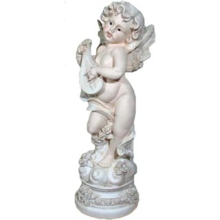 Figurka Anioł na Cokole z Lirą w Kolorze Kremowym z Polirezyney 82x27 cm