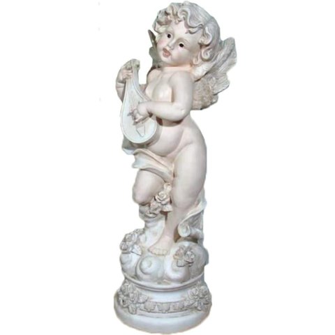 Figurka Anioł na Cokole z Lirą w Kolorze Kremowym z Polirezyney 82x27 cm