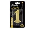 Świeczka cyfra 1 urodziny, metalik złota, 8 cm PF-SCZ1