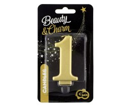 Świeczka cyfra 1 urodziny, metalik złota, 8 cm PF-SCZ1