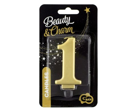 Świeczka cyfra 1 urodziny, metalik złota, 8 cm PF-SCZ1