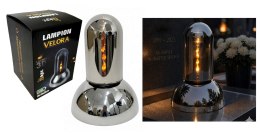 Lampion LED VELORA szklana tuba plastikowa SREBRNA podstawa 22 x 16 x 16 cm SL-C1-S
