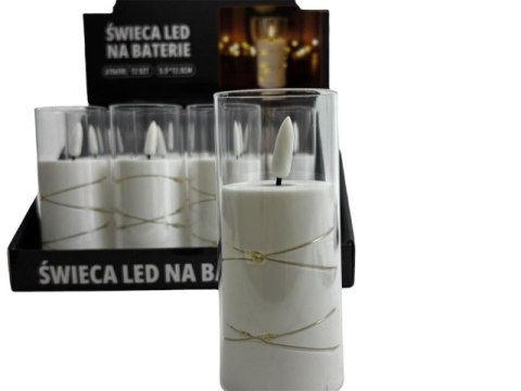 Świeca led ze skaczącym płomieniem w transparentnej obudowie z lampkami led BIAŁA 12,5 x 5 cm - 7065W