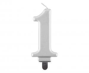 Świeczka B&C cyferka 1 metalik srebrna 8,0 cm PF-SCS1