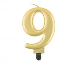 Świeczka B&C cyferka 9 metalik złota 8,0 cm PF-SCZ9