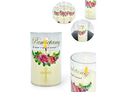 Świeczka led w obudowie z płomieniem - 12,5cm "Pamiętamy Na zawsze w naszych sercach"41504