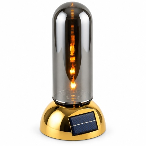 Lampion solarny VELORA szklana tuba plastikowa złota podstawa 28 x 16 x 16 cm