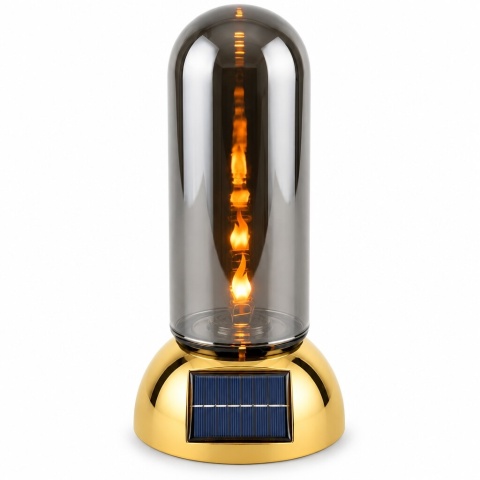Lampion solarny VELORA szklana tuba plastikowa złota podstawa 28 x 16 x 16 cm