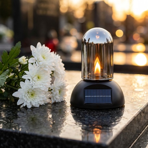 Świeca, lampion SOLARNY VELORA szklana tuba, plastikowa CZARNA podstawa 22x16x16 cm SL-C1S-B